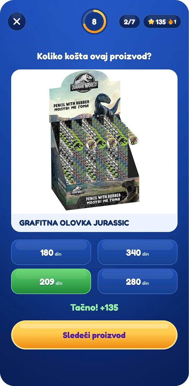 Runda igre sa proizvodom, odgovorima i bodovanjem